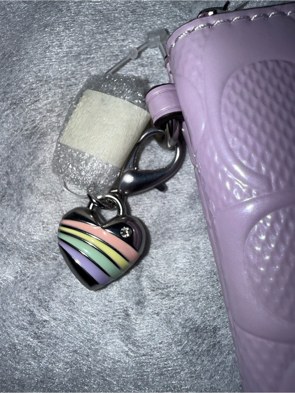Coach purple leather corner zip wristlet with heart charm NWT - Picture 2 of 6